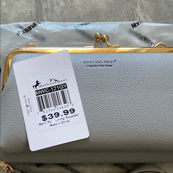 Montana West Gray Clutch/Crossbody with Gold Accents - Picture 2 of 7